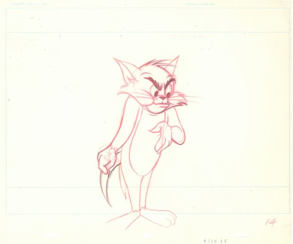 Tom And Jerry Original Production Cel with Matching Drawing on Original Background: Tom Hot on Sale