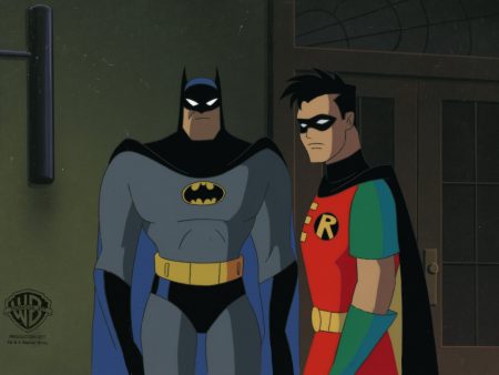 Batman The Animated Series Original Production Cel On Original Background: Batman, Robin Hot on Sale