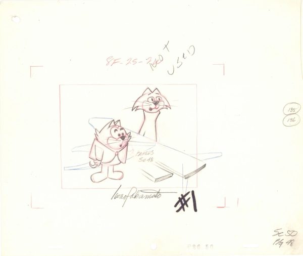 Top Cat, Benny the Ball, Choo Choo Layout Drawing Double App Signed Iwao Takamoto Circa 1960s Fashion