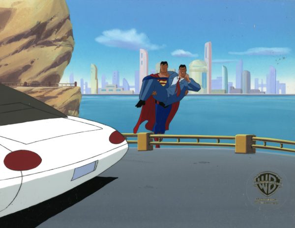 Superman the Animated Series Original Production Cel on Original Background: Bizarro, Clark Kent Hot on Sale