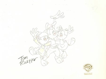 Animaniacs Original Production Drawing Signed by Tom Ruegger: Yakko, Wakko, Dot Sale