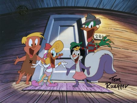 Tiny Toon Adventures Original Production Cel Signed by Tom Ruegger: Plucky, Hamton, Fifi, Shirley Hot on Sale