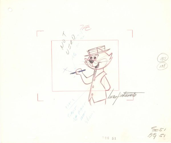 Top Cat, Benny the Ball, Choo Choo Layout Drawing Double App Signed Iwao Takamoto Circa 1960s Fashion